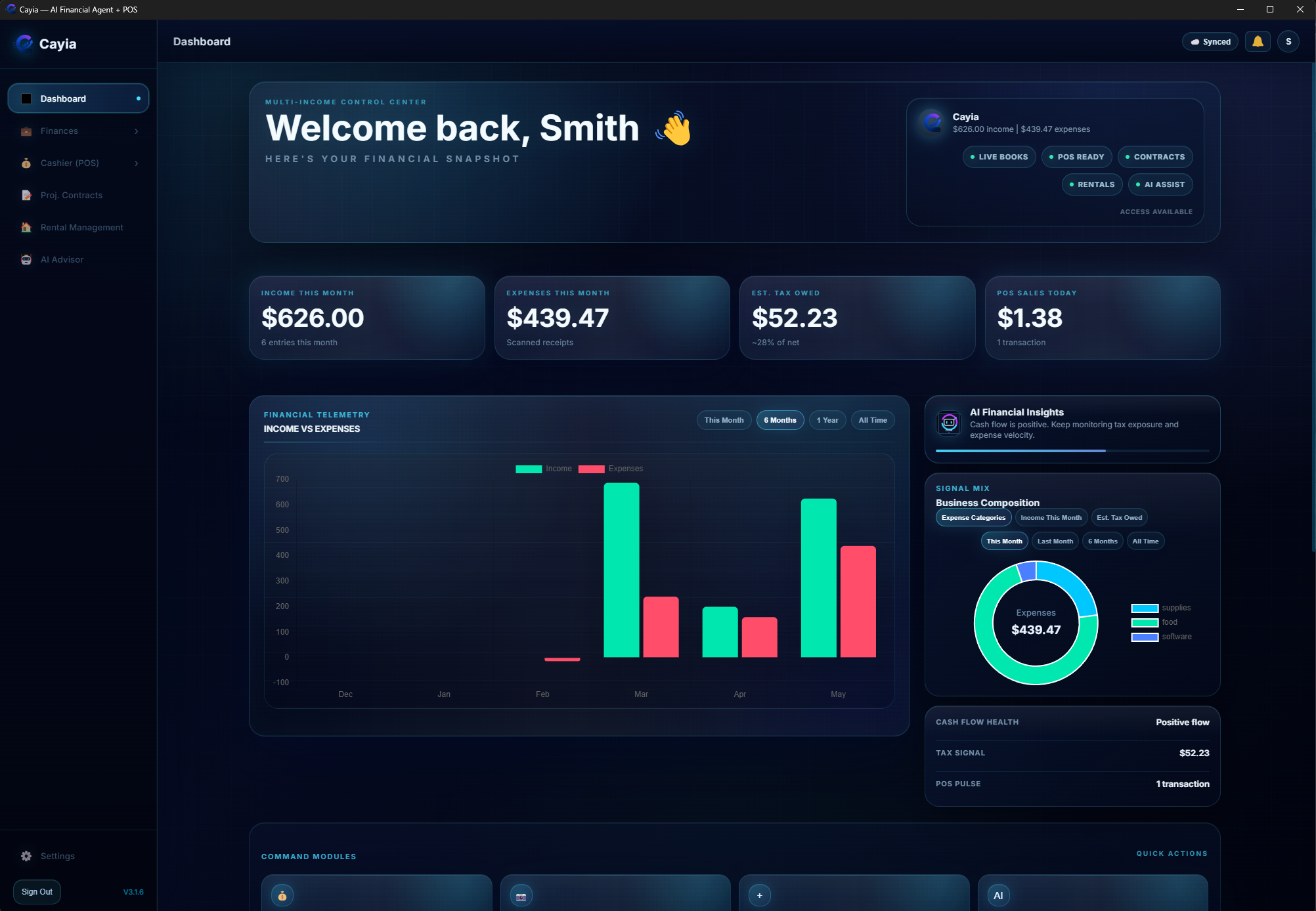 ™Cayia multi-income dashboard