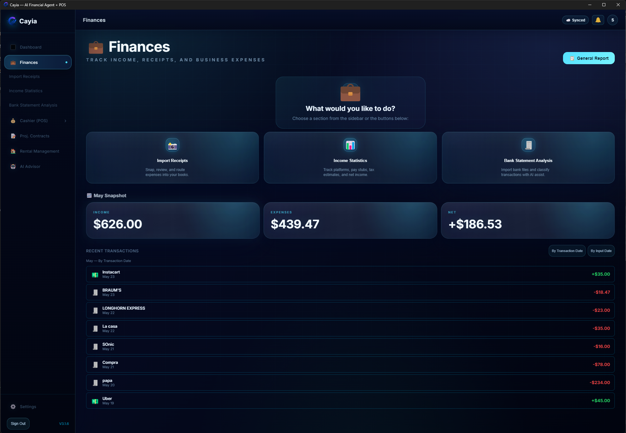 ™Cayia finances screen